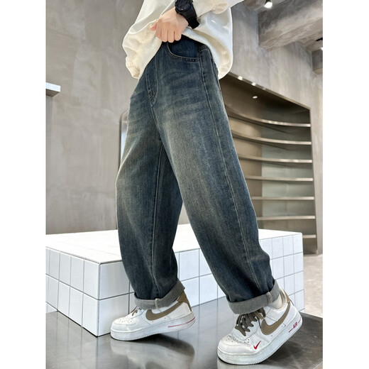 HAL.DUCK Children's Clothing Men's Jeans 2026 Spring and Autumn New Medium and Large Size Children's Clothing Men's Versatile Autumn Pants Casual Trend Blue Spring and Autumn Style 120 cm