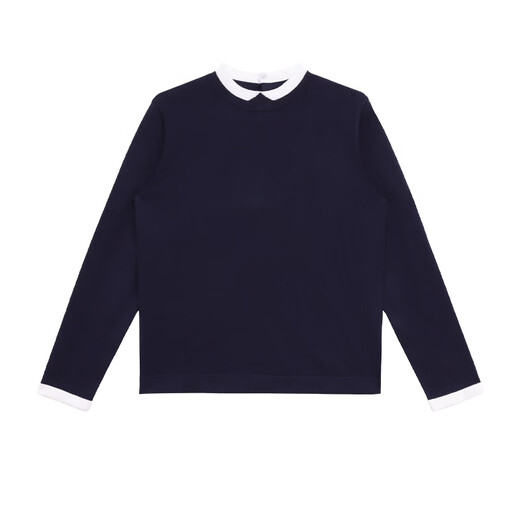 Mayya Plus fake two-piece two-color jacquard woolen top women's Japanese and Korean contrasting color round neck long sleeves navy blue M