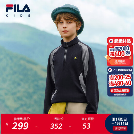 FILA Children's Clothing Long T Category 2025 Winter New Men's and Large Children's Long Sleeve T-Shirt RD Sapphire-NV 160