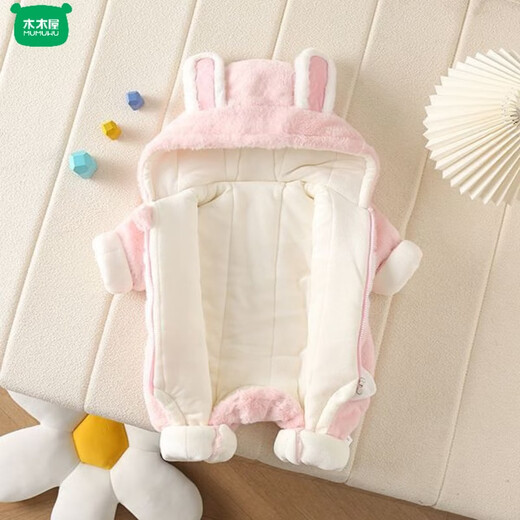 Wooden wooden house baby winter clothes plus velvet baby going out to keep warm newborn one-piece cotton-padded clothes cute and thickened 66 yards 80cm 36cm