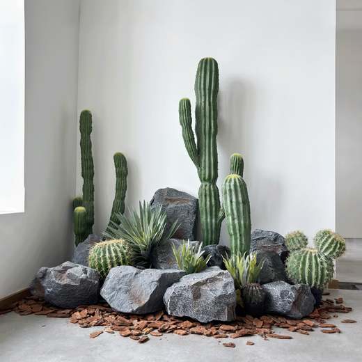 Irregular PU fake stone foam sculpture rockery shopping mall landscaping shooting window hotel green plant landscape stone ornaments yellow 4