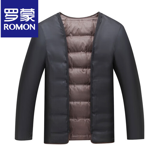 ROMON Мужская зимняя теплая куртка на гусином пуху Мужская теплая куртка-пуховик со съемной подкладкой для среднего и пожилого возраста Мужская легкая деловая куртка 23866 Темно-синий M 170