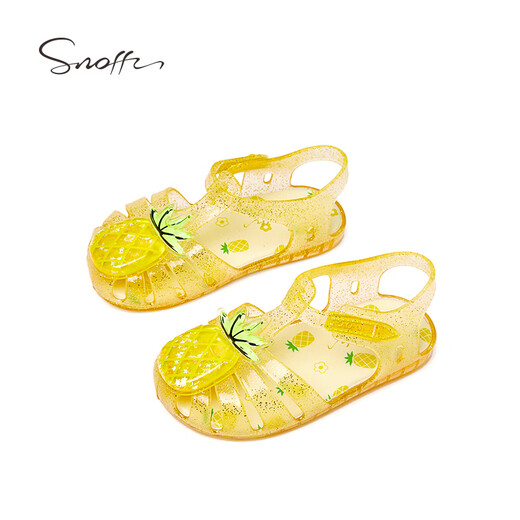 Snuffy Girls Sandals Beach Summer Children Play Water Soft Sole Non-Slip Princess Girls Beach Baby Jelly Shoes Pineapple Smoothie Yellow 24 Feet Length 15cm