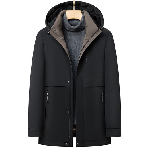 KBXNG Jinba super thick down jacket men's medium and long style winter new hooded casual parka rabbit velvet lining fur windbreaker outer navy blue 2XL 185