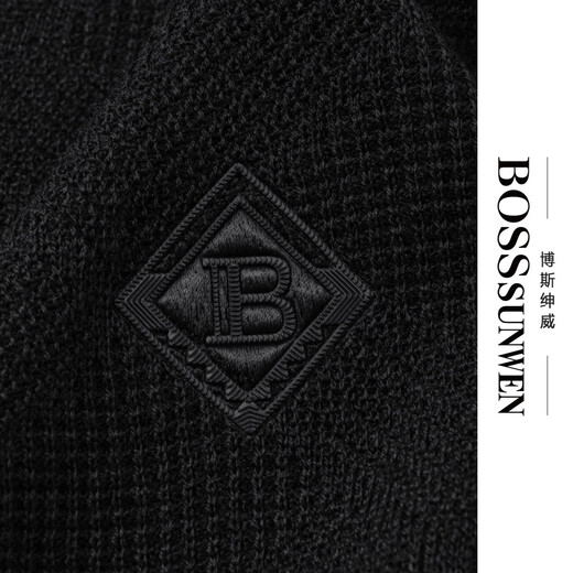 Bosssunwen machine washable spring recommended business casual skin-friendly soft embroidered high frequency men's round neck cardigan black M