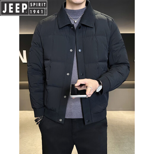 JEEP Высококлассный мужской пуховик Jeep, зима 2026, новинка, теплая куртка на белом утином пуху со съемными лацканами, мужская повседневная черная L