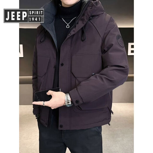 JEEP SPIRIT Jeep Down Jacket Men's Winter Thickened 2025 New Style Short Large Size Winter Outdoor Charge. Jacket Workwear Purple M