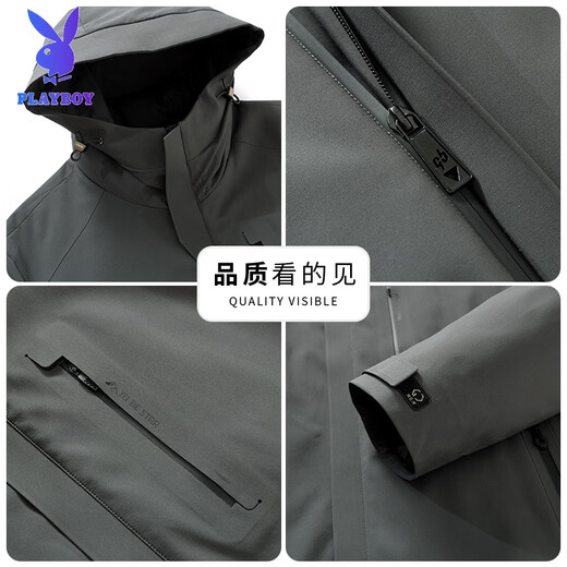 花花公子（PLAYBOY）三合一鹅绒服男士保暖中长款外套脱卸内胆中老年爸爸休闲羽绒服男 MSN9606黑色【可脱卸内胆】 M 170(推荐120斤以内穿)