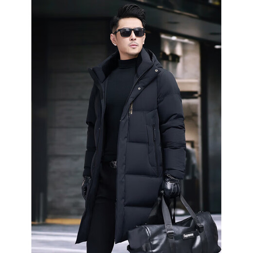 GUSKI Luxury High-end Brand Down Jacket Men's Autumn and Winter New Thick Warm Mid-Length Over-the-Knee Winterproof Jacket Black - Exquisite Gift Box M 170