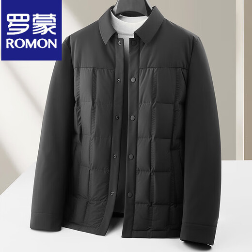 罗蒙（ROMON）男式羽绒服秋冬90白鸭绒保暖衬衣版无痕一体青年高奢商务老钱外套 白色 M 170