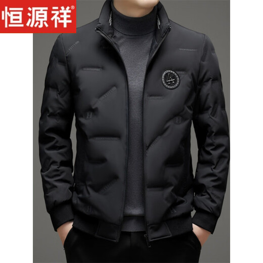 Hengyuanxiang light luxury high-end men's down jacket winter thickened middle-aged white duck down short stand collar cold-proof men's down jacket black (88177) M 170 100-115Jin Jin equals 0.5 kg