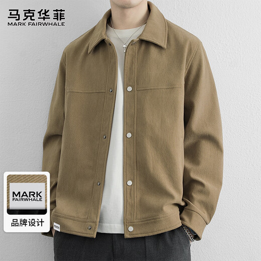 MARK FAIRWHALE Jacket Men's Winter Trendy Lapel Jacket Men's Simple Fashion Versatile Top Clothes Men's Khaki L