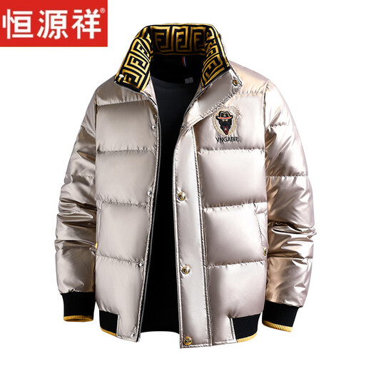 恒源祥欧洲ins潮流痞帅个性羽绒服男冬装重工刺绣立领高级感外套厚款 黑色 L