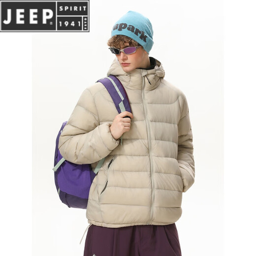 JEEP SPIRIT冬季新款男装90白鸭绒轻薄多巴胺连帽排骨羽绒服男冬季情侣外套女 黑色 M