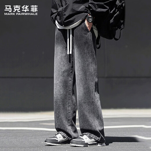 MARK FAIRWHALE Jeans Men's Spring Autumn American Retro Pants Men's Loose Scimitar Casual Pants Men's Pants Smoke Gray XL