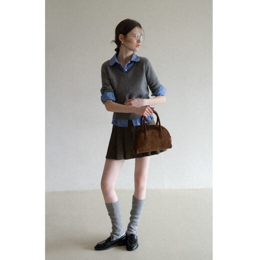 EGGKA temperament lapel waist design slimming simple long-sleeved shirt E26A60116YM Blue Check M