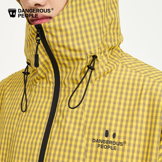 Dangerous people薛之谦dsp新年礼遇季早春户外潮牌防泼水连帽机能风格子外套 黄色 S