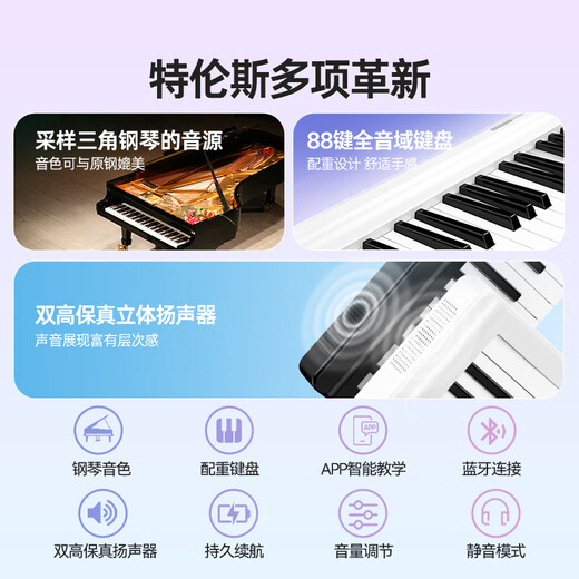 Terrence Electronic Piano 88 Key Folding Piano for Adults and Children Beginner Electric Piano Keyboard Teaching Instrument V10 Portable Piano Elegant Black