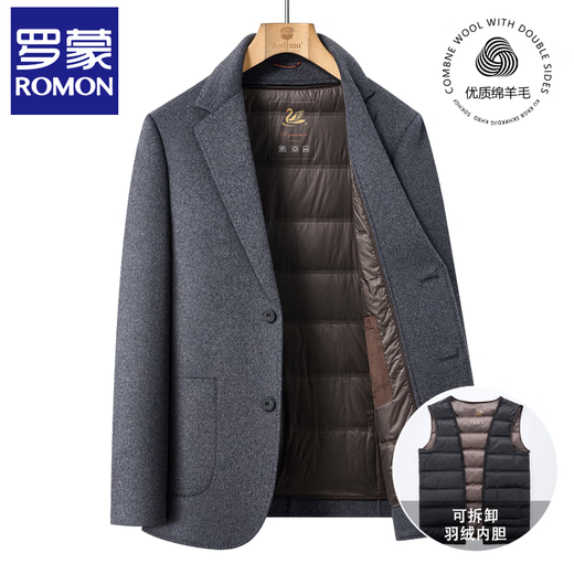 Romon winter wool suit men's short double-sided woolen coat down liner thickened woolen coat woolen suit