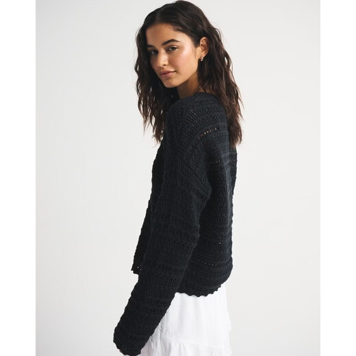 Abercrombie & Fitch American fashion resort style hollow design cotton long-sleeved sweater sweater 26 spring women's 150-6023 black XXS (160/76A)