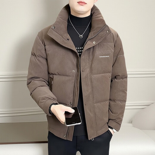 Snow Flying (SNOWFLYING) Winter Suede Stand Collar Down Jacket Men's 2025 New Trendy Brand Thickened Warm Winter Jacket for Young and Middle-aged Women Black XL Men's 2025 New Recommended 140-160 Jin Jin is equal to 0.5 kg