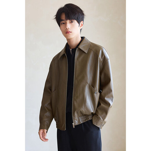 SEPTWOLVES PU soft leather jacket for men 2025 new spring and autumn lapel casual retro motorcycle leather jacket men's top Midnight Black 2XL (171Jin Jin equals 0.5kg -190Jin Jin equals 0.5kg)