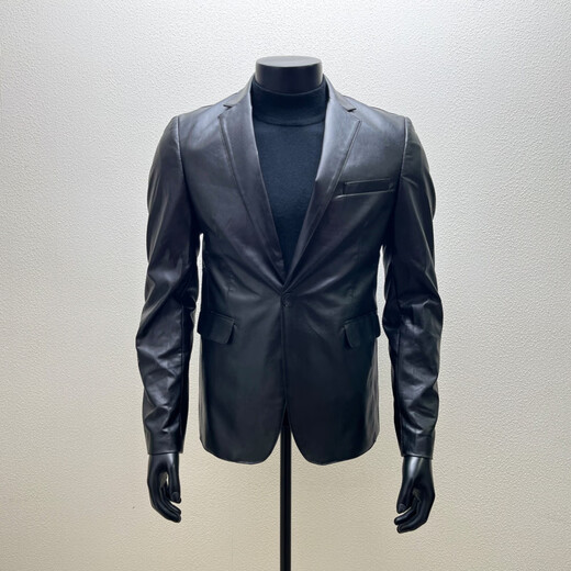 GENIUS international first-line brand leather jacket men's autumn and winter short slim motorcycle clothes casual leather jacket jacket business black M 90Jin Jin is equal to 0.5 kg