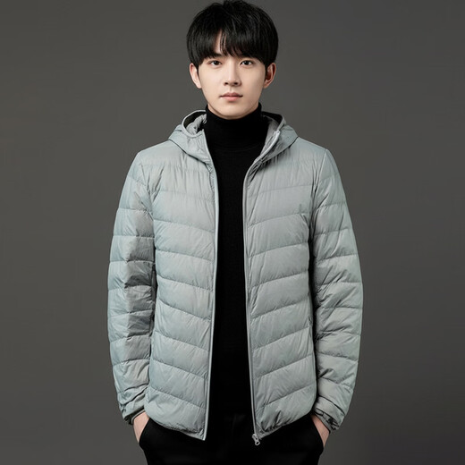 Jeanswest Jeanswest Мужская повседневная теплая пуховая куртка с капюшоном 2026 Весенняя новая простая однотонная пуховая куртка LR Светло-серая 2020 M 160/88A