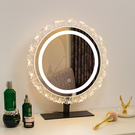 DYQT Desktop Simple Acrylic Makeup Mirror Rechargeable LED Light Makeup Table Luminous Bedroom Smart Rechargeable Makeup Mirror Medium Acrylic Sunglasses Rotatable White (Plug-in Model)