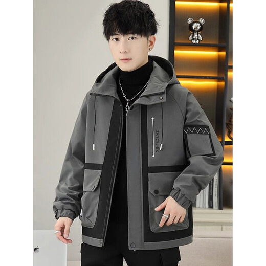 花花公子工装羽绒服男款加绒加厚外套男冬季派克服青少年防寒冲锋衣潮 白色 6358（加厚） L