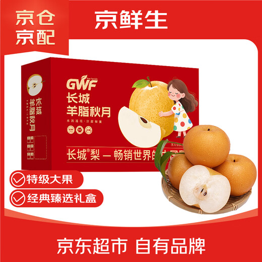 Jingxiansheng Great Wall Mutton Fat Qiuyue Pear Authentic Extra Large Fruit Net Weight 7Jin Jin equals 0.5kg 6-8 pieces Fresh Fruit Gift Box