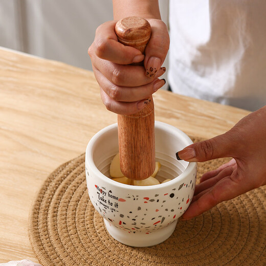 Perfect ceramic garlic mortar, garlic masher, household grinding hammer, stone mortar, garlic mortar, manual garlic jar, garlic cup * lavender * 1 set