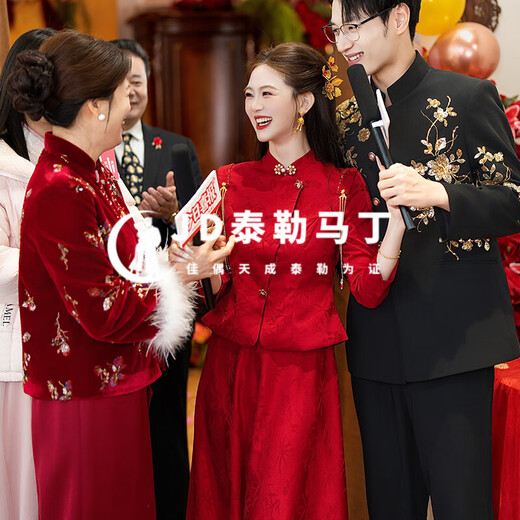 Taylor Martin Chinese toast dress bride Xiuhe dress bride new winter burgundy Chinese wedding dress female cheongsam wedding dress QP23 L