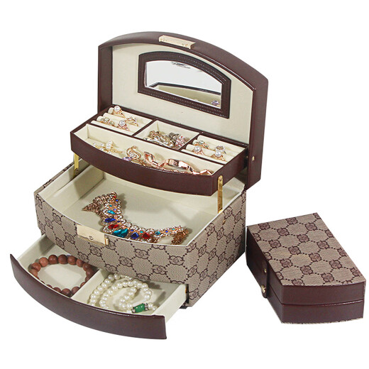 Yusenyi Jewelry Box Princess Cute Jewelry Box Jewelry Storage Box Quality Locked Gift 004 Rice White + European Tissue Box