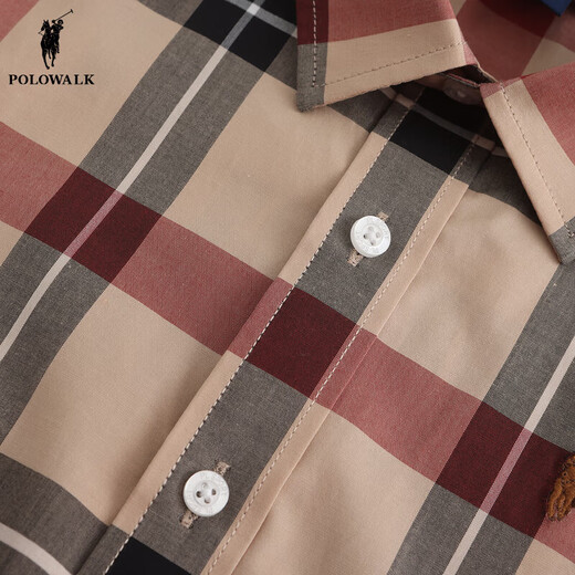 POLOWALK store same style children's clothing summer boys short-sleeved shirt plaid lapel top khaki 120 cm