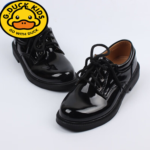 G.duck children's leather shoes, boys' shoes, girls' soft-soled boys' black and white British shows, big children and small hosts performing, black laces 38