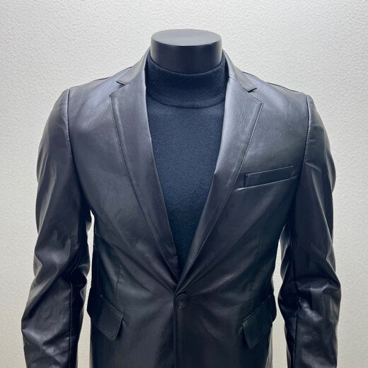 GENIUS international first-line brand leather jacket men's autumn and winter short slim motorcycle clothes casual leather jacket jacket business black M 90Jin Jin is equal to 0.5 kg