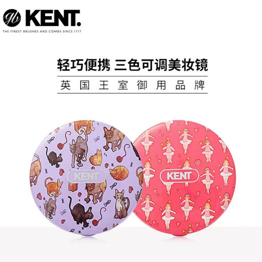 ENT Kent portable makeup mirror beauty mirror cute folding double-sided female LED with light adjustable small round mirror purple