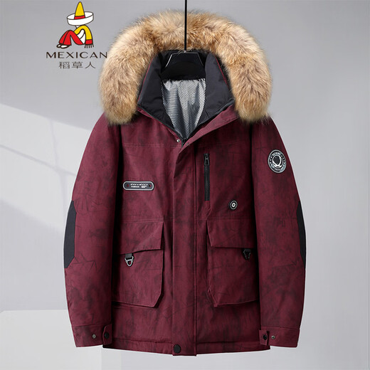 Пугало больших размеров, новый пуховик с меховым воротником, мужской повседневный зимний теплый пуховик средней длины, утепленная мужская одежда 25-69, черный пуховик 6XL — рекомендуется 200-230Jin Jin равен 0,5 кг