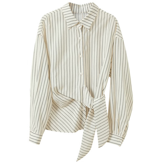 Sancai 2026 spring new long-sleeved striped shirt and small shirt for commuting design with waist for women