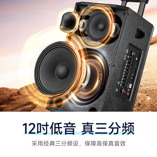 Xianke square dance audio outdoor high-power mobile trolley speaker wireless Bluetooth high volume karaoke special portable with dual microphone microphone 807 professional stage 12 inches + professional three-way design