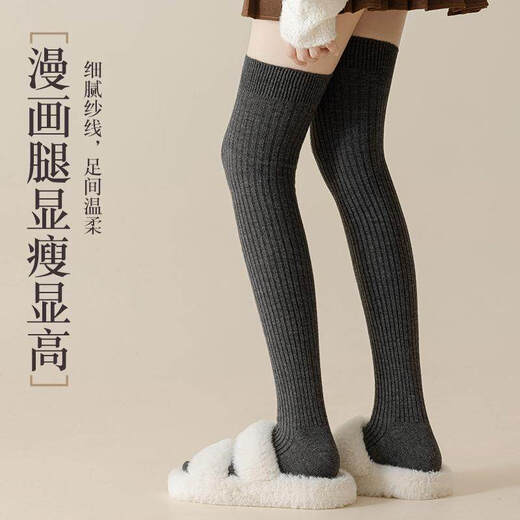 Perfect over-the-knee socks for women, plus velvet and thickened, warm stockings, winter lengthened non-slip thigh socks, slim wool knee socks, black_package 1 pair M average size 35-40_sock length about 58c