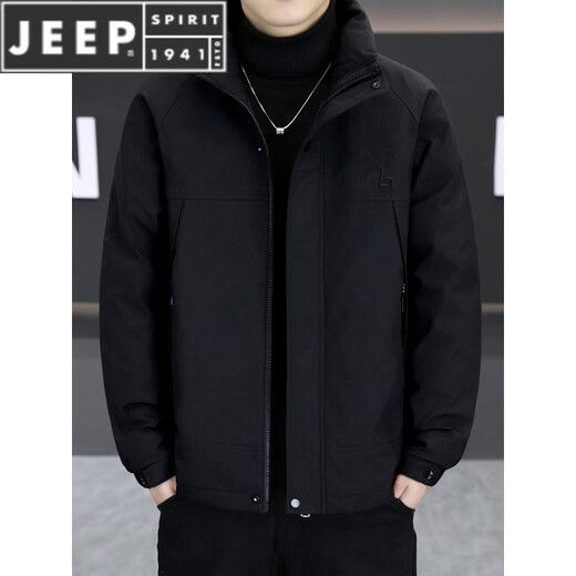 JEEP SPIRIT Light Mature Style Casual Down Jacket Men's Autumn and Winter Lightweight Stand-up Collar Warm Jacket Simple Subzero Coldproof Jacket Black M