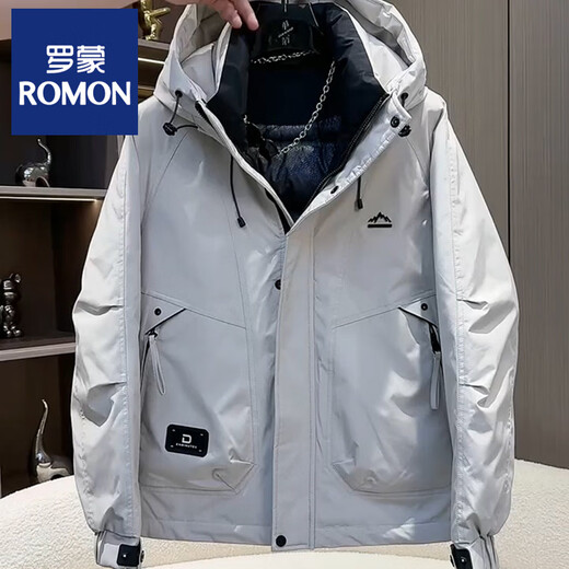ROMON workwear down jacket men's winter thickened American style jacket duck down hooded jacket men's warm and cold-proof beige XL recommended 140-155Jin Jin equals 0.5 kg