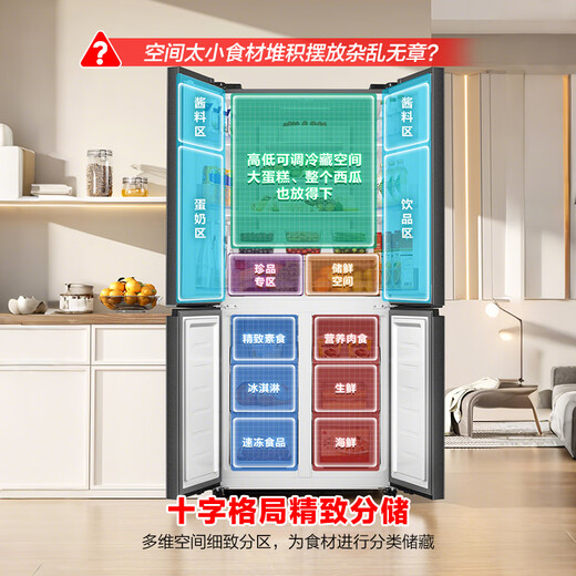 Rongsheng 520-liter large-capacity cross double-fold four-door refrigerator household ultra-thin first-level energy-saving air-cooled frost-free frequency conversion BCD-520WD12FP gray home appliances national subsidy