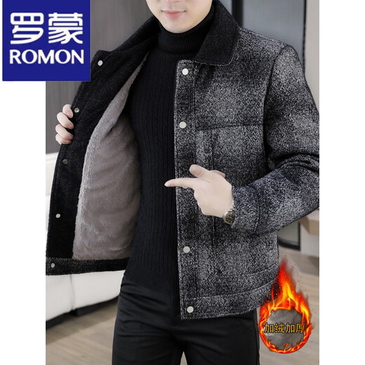 罗蒙（ROMON）毛呢外套男冬装2025新款潮流休闲轻熟风加绒加厚呢子夹克男装上衣 浅灰色 2XL