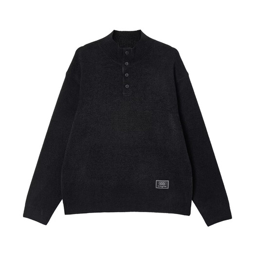 JACK&JONES 26-year-old men's wool sweater simple solid color letter patch stand collar loose casual sweater 226125003 E40 black-1 M (175)