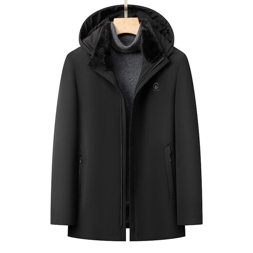 KBXNG劲霸【拆卸连帽水貂毛领+鹅绒内胆】中老年爸爸羽绒服男保暖夹克 藏青色 L 175