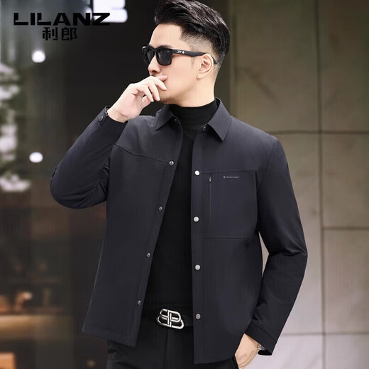 LILANZ Men's Short Down Jacket Lapel Business Casual Black Warm Men's Jacket Winter Lightweight Dad Outfit Dark Blue 4XL 195 Recommended 185-190 Jin Jin equals 0.5 kg
