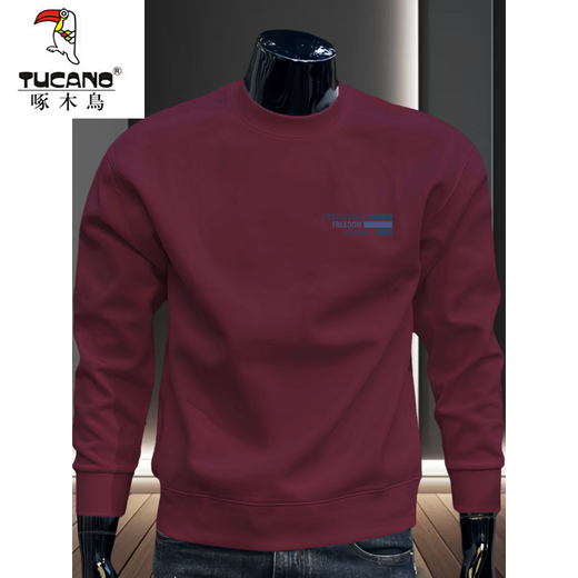 Woodpecker (TUCANO) fashion trend autumn men's round neck sweatshirt men's long-sleeved tops plus velvet thickening autumn and winter new loose and versatile black spring and autumn without velvet L (recommended 120-140Jin Jin equals 0.5 kg)